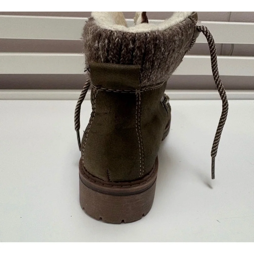 Mossimo Hiking Boots Faux Shearling Olive Green Cabincore Winter Lace Up Size 7